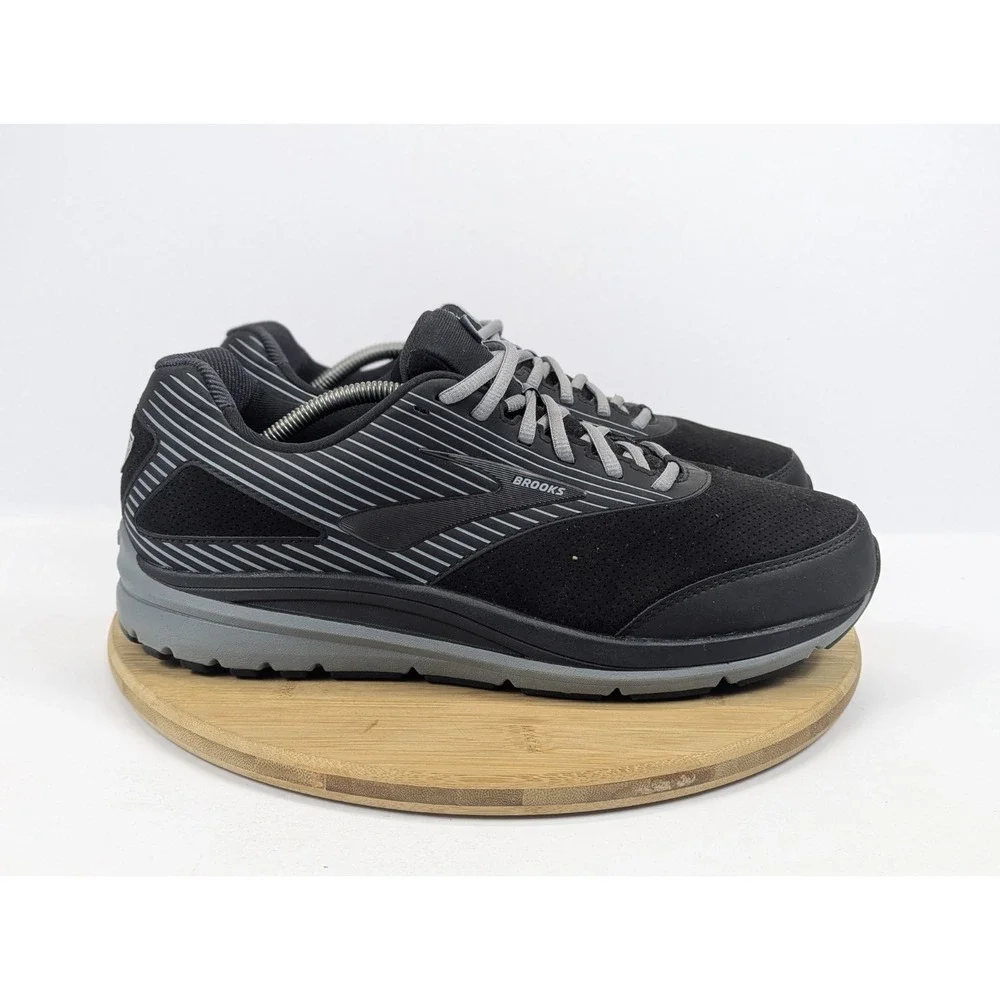 Brooks Mens 12.5 2E Wide Shoes Addiction Walker Black Suede Gray Walking Sneaker